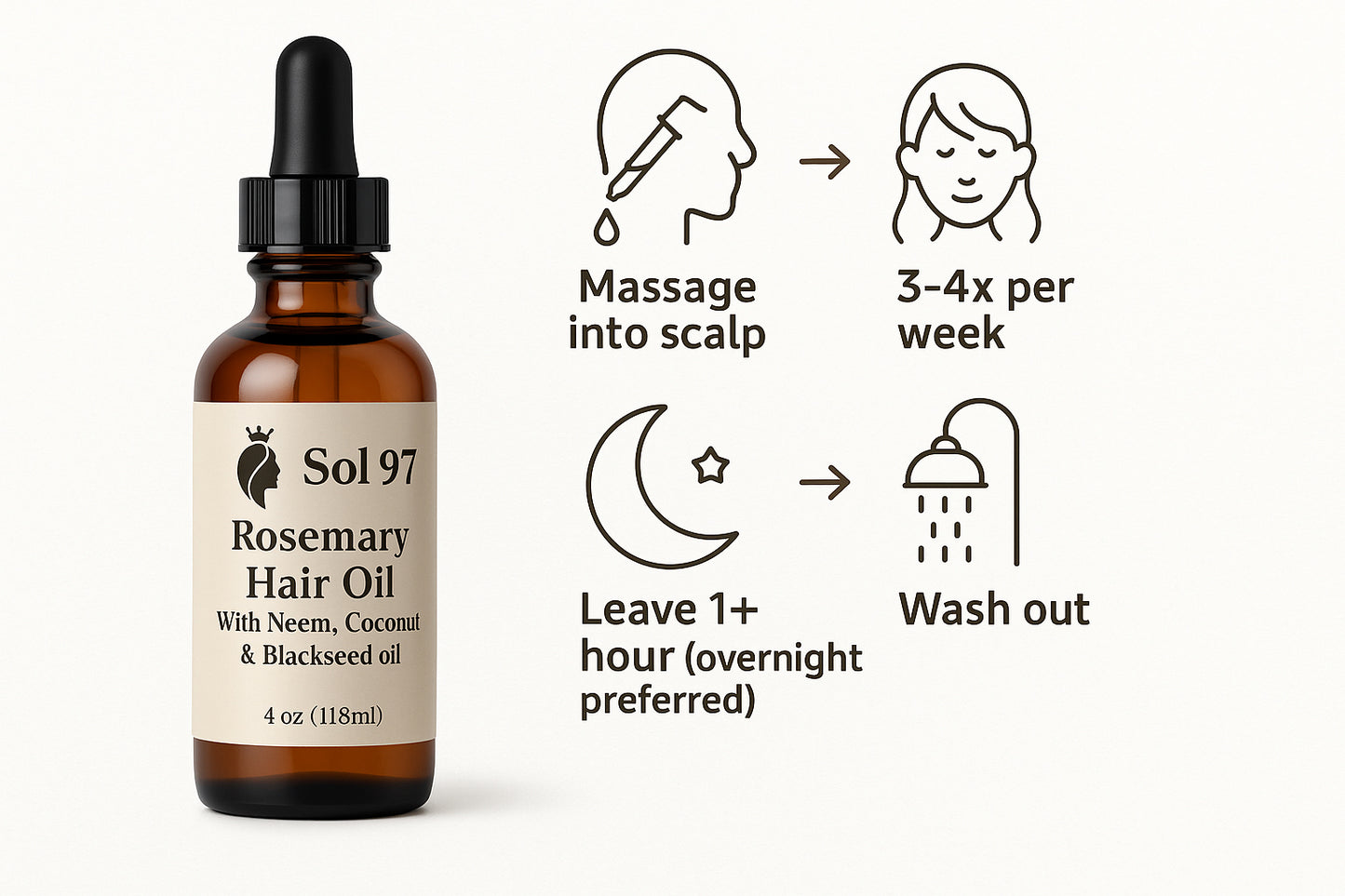 Sol 97 Rosemary Hair Oil with Neem, Coconut, Blackseed Oil.