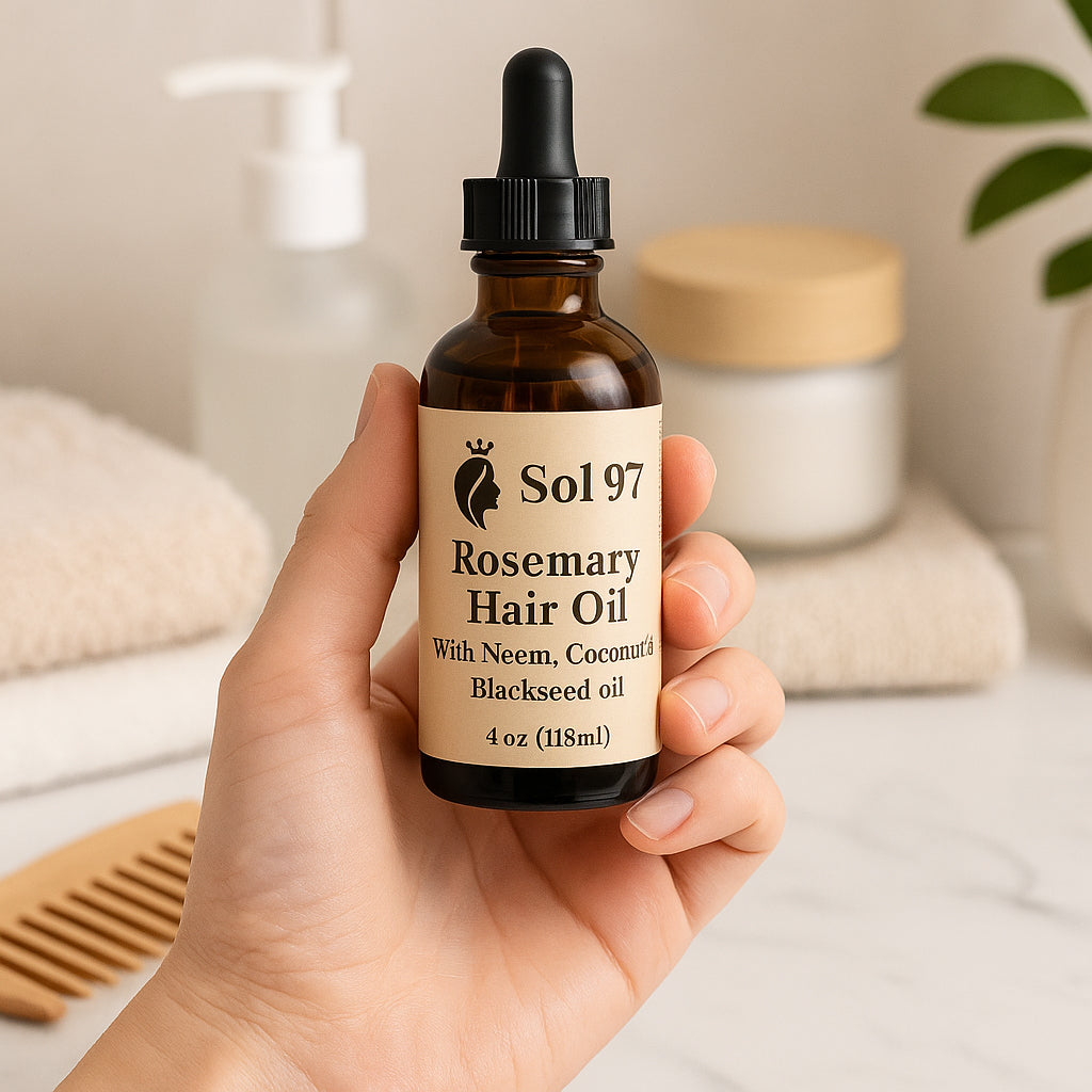Sol 97 Rosemary Hair Oil with Neem, Coconut, Blackseed Oil.