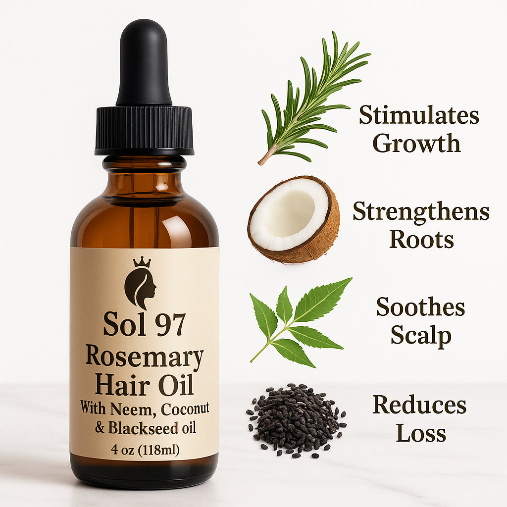Sol 97 Rosemary Hair Oil with Neem, Coconut, Blackseed Oil.